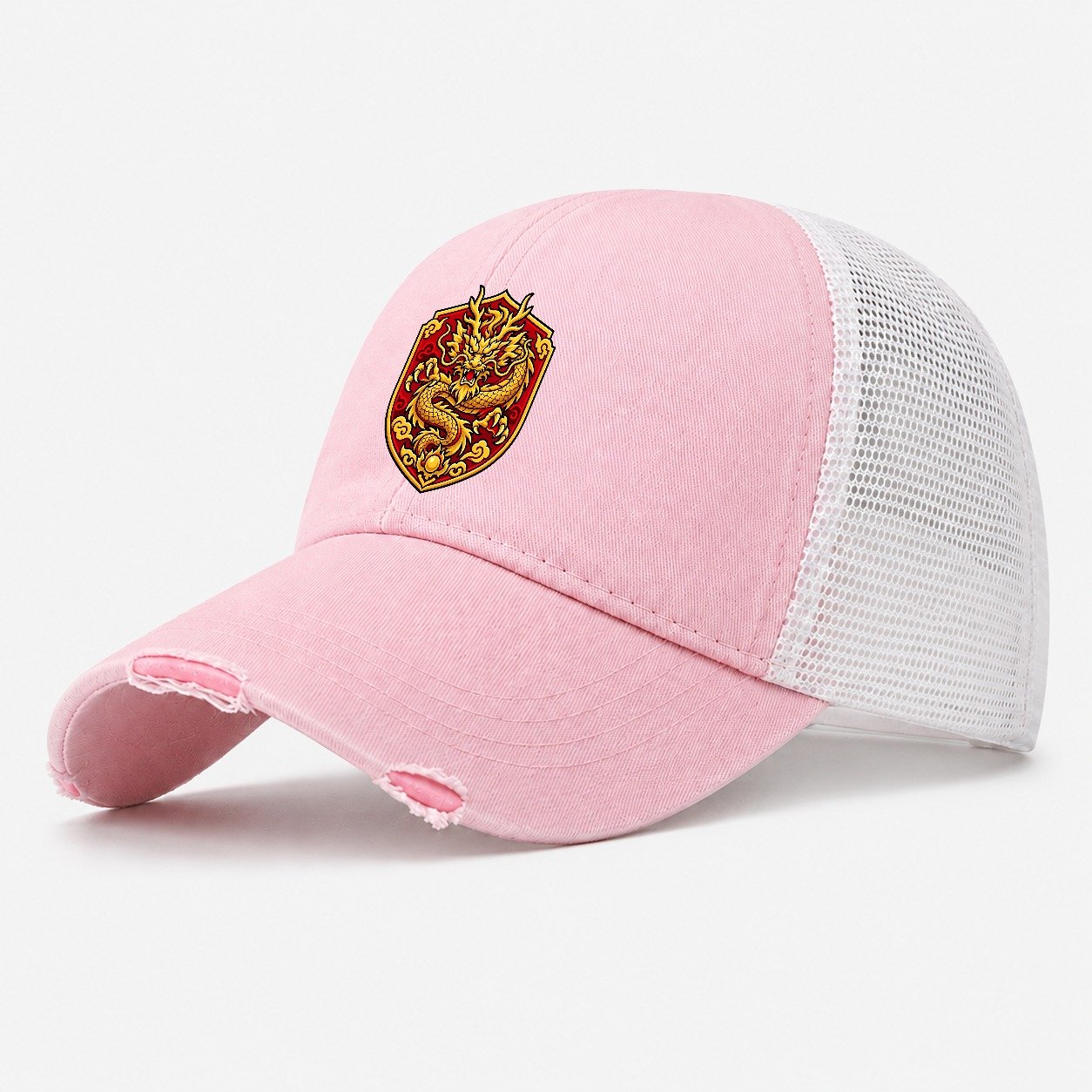 China Minimal Emblem Country Logos Washed Trucker Hat – Light Pink