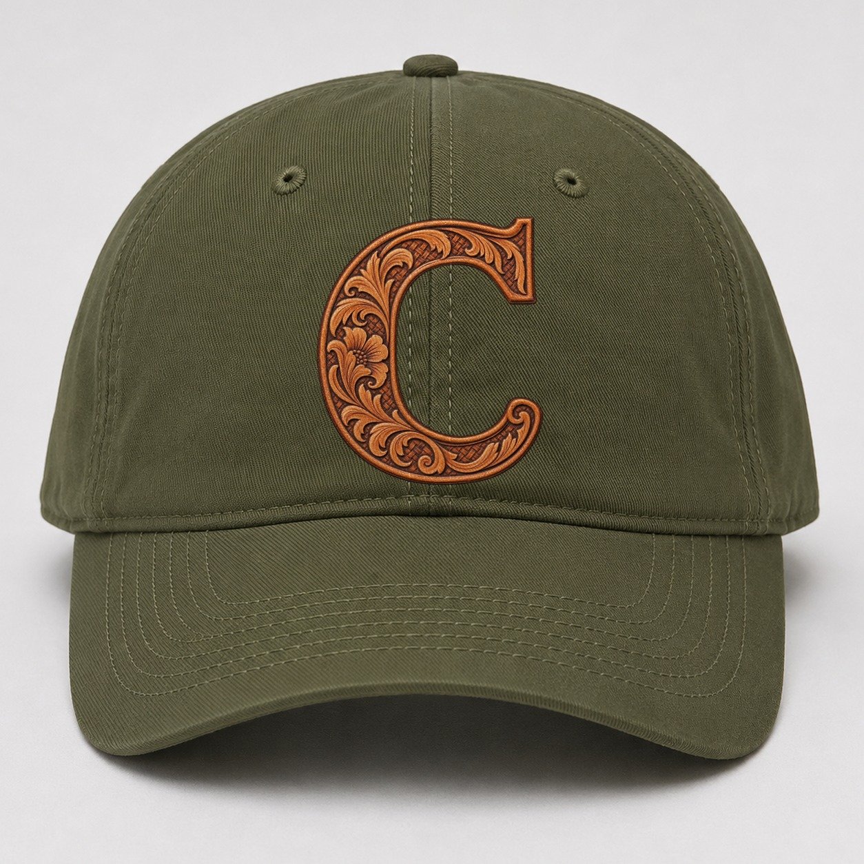 Tooled Leather C Monogram Baseball Cap – Army Green