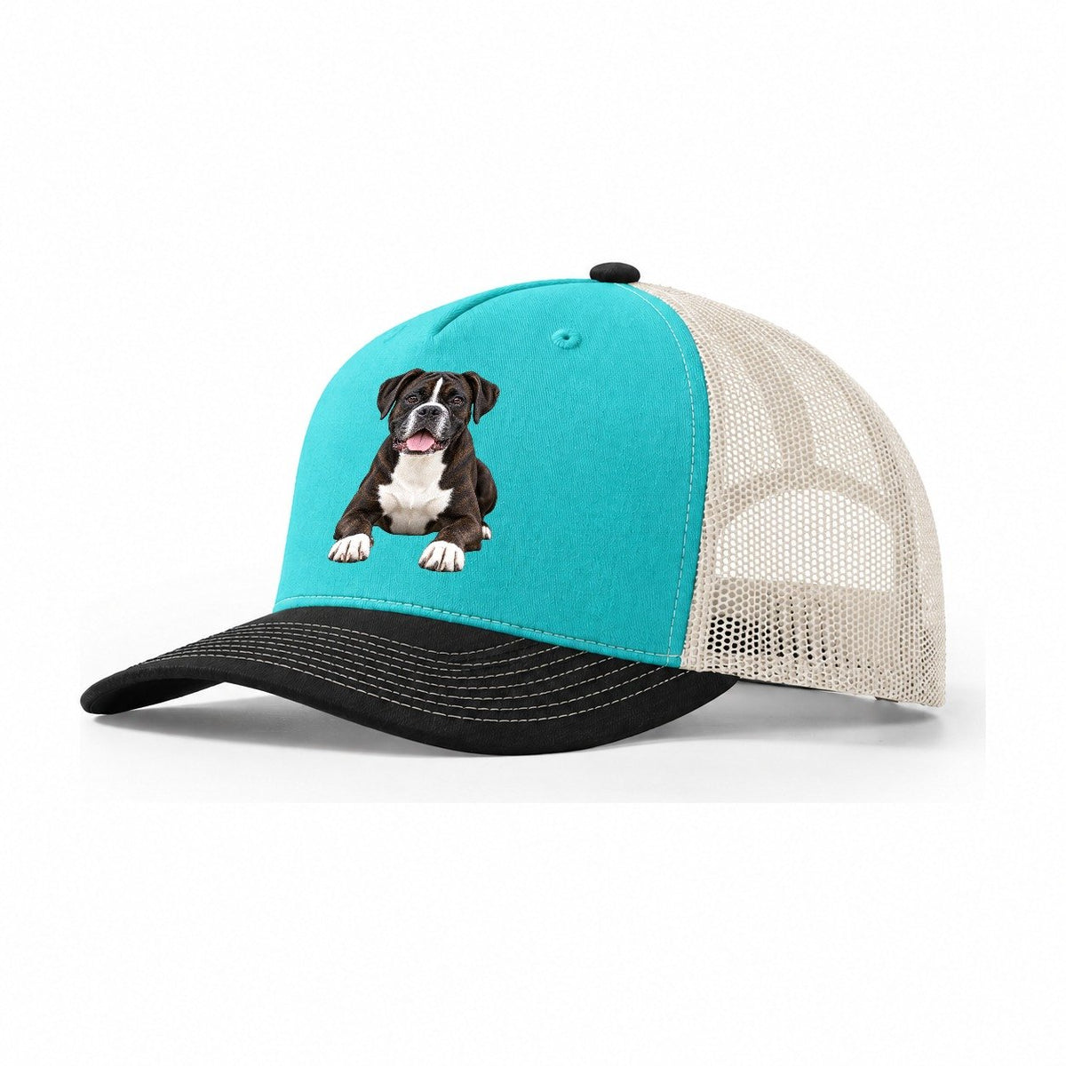 Black Reverse Brindle Boxer Trucker Hat – Aqua Black White