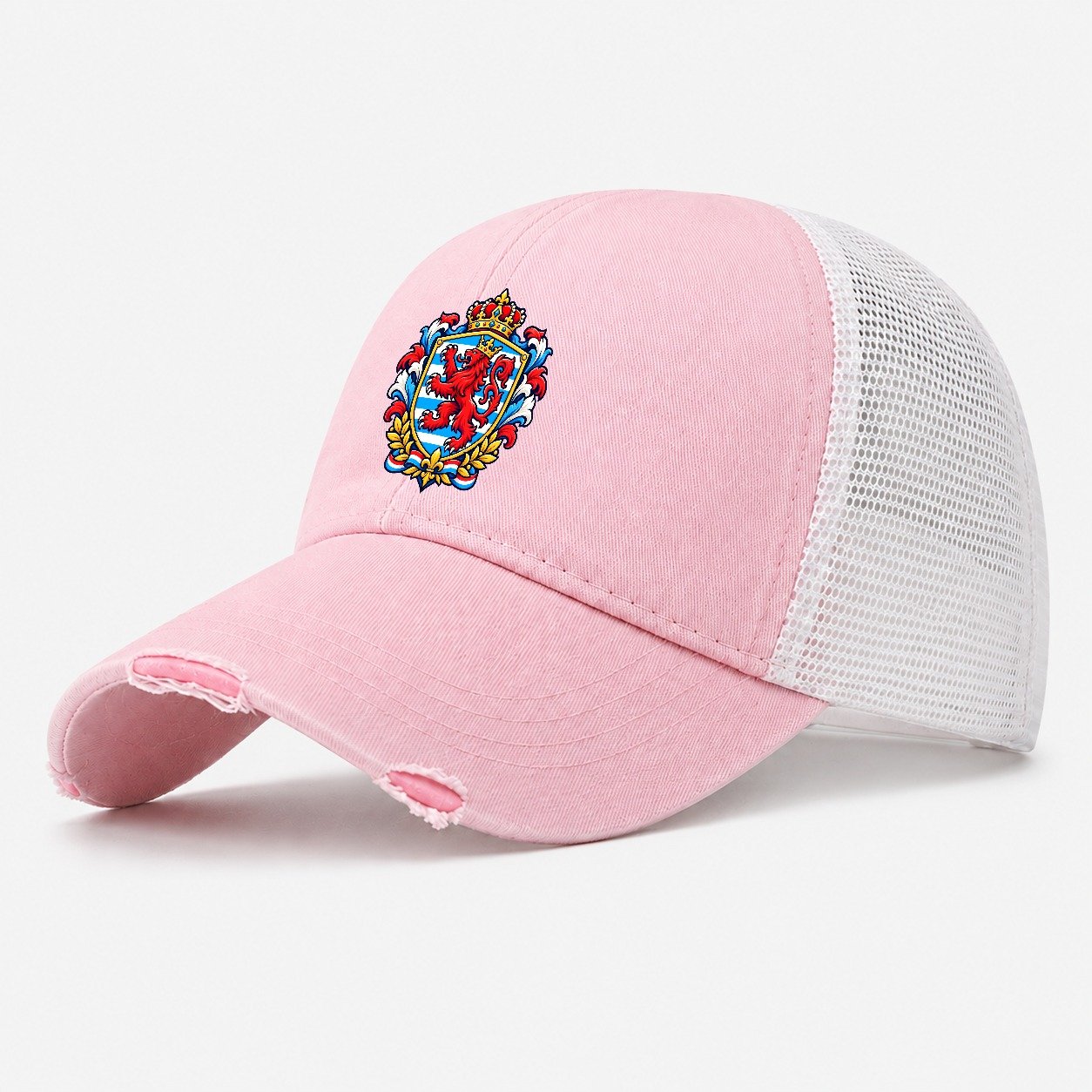 Luxembourg Heraldic Crest Country Logos Washed Trucker Hat – Light Pink