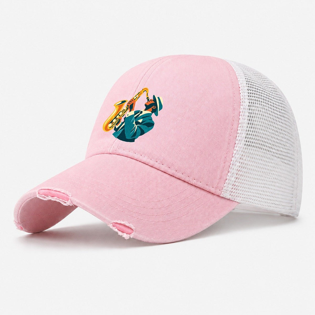 Jazz Saxophonist Washed Trucker Hat – Light Pink