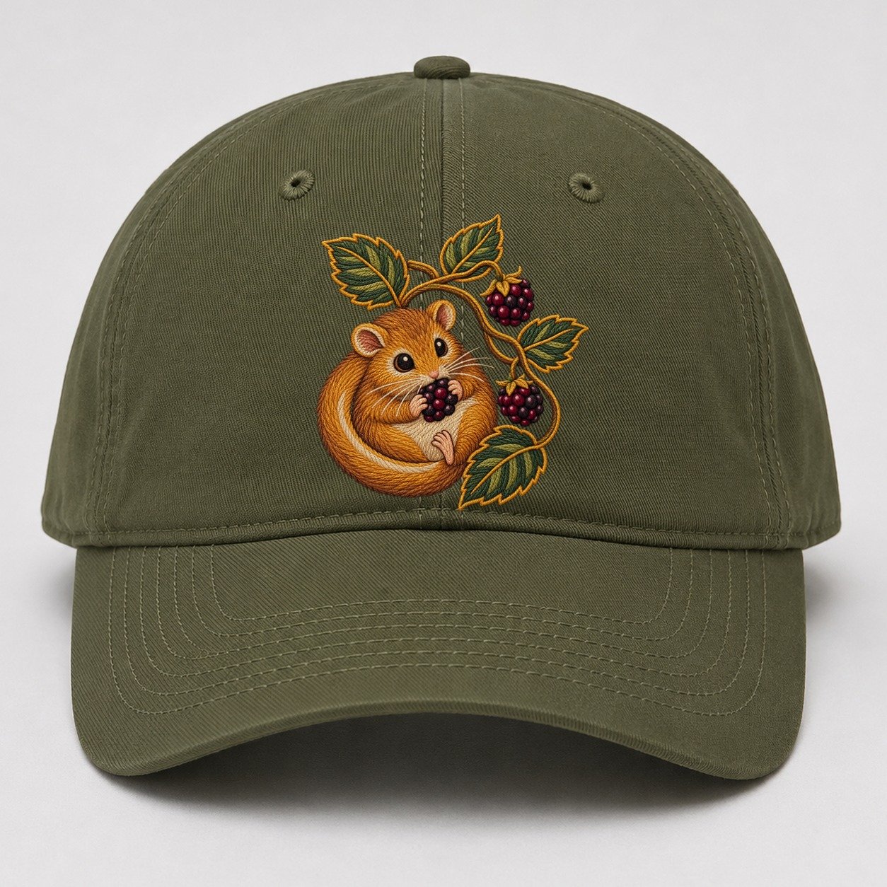 British Hedgerow Dormouse And Blackberries Uk Culture Heritage Baseball Cap – Army Green