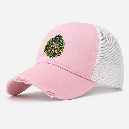 Brazil Heraldic Crest Country Logos Washed Trucker Hat – Light Pink