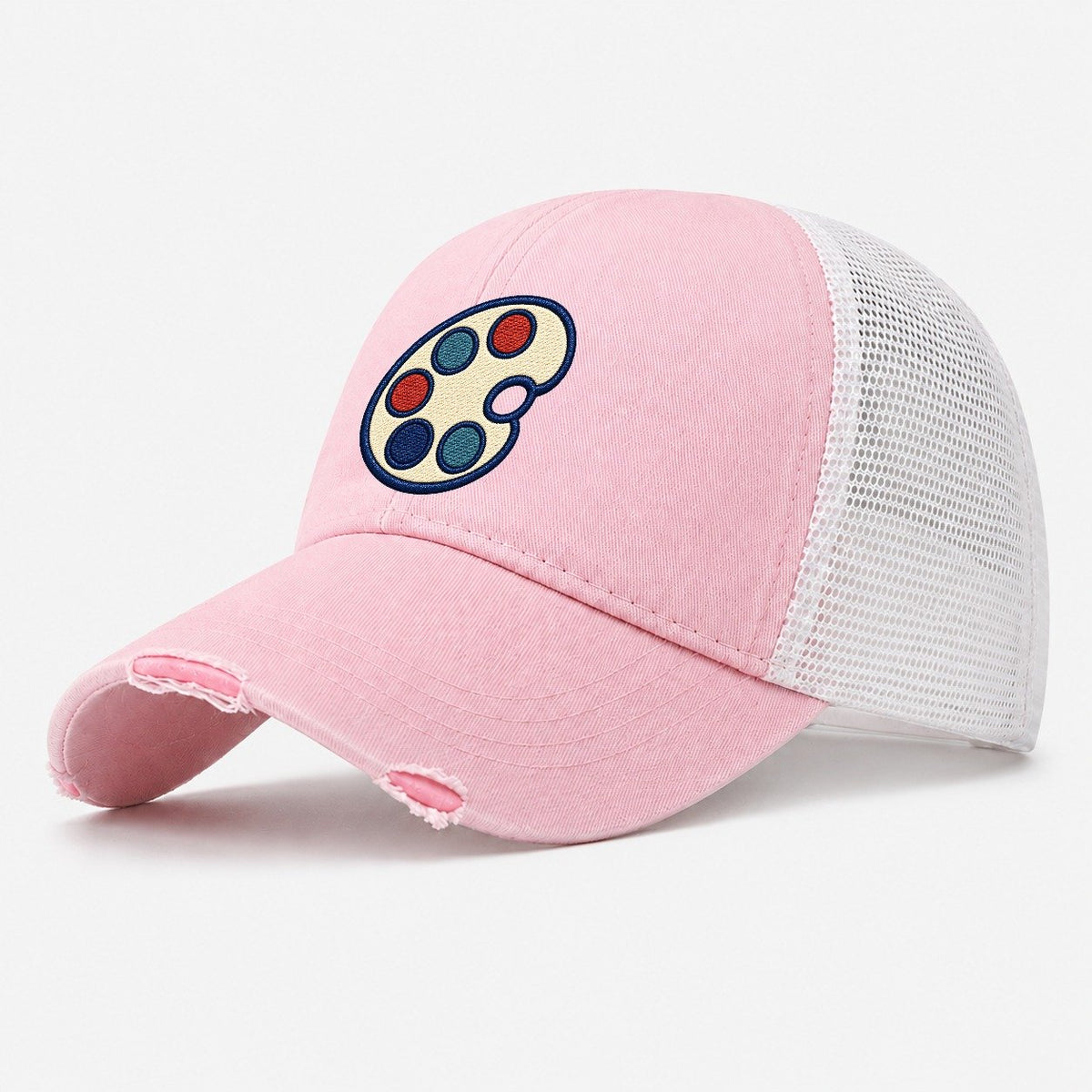 Painter Palette Tiny Solo Marks Washed Trucker Hat – Light Pink