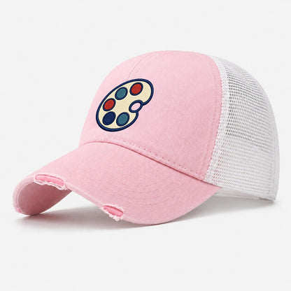 Painter Palette Tiny Solo Marks Washed Trucker Hat – Light Pink
