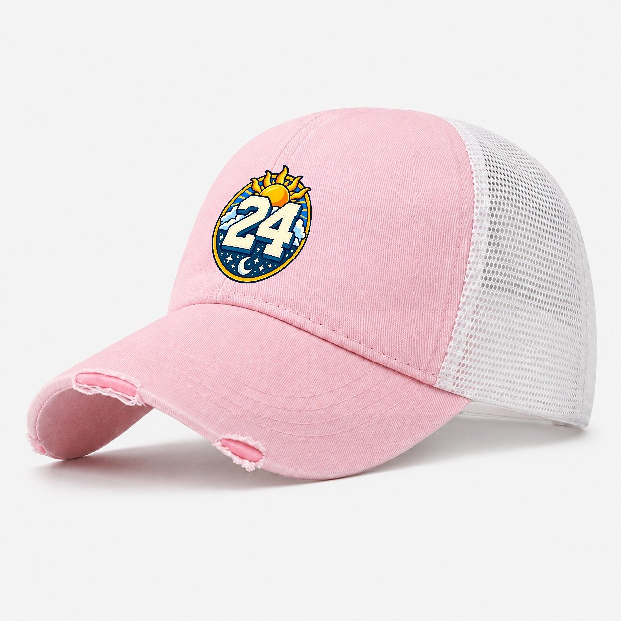 All Day Every Hour Number Club Washed Trucker Hat – Light Pink
