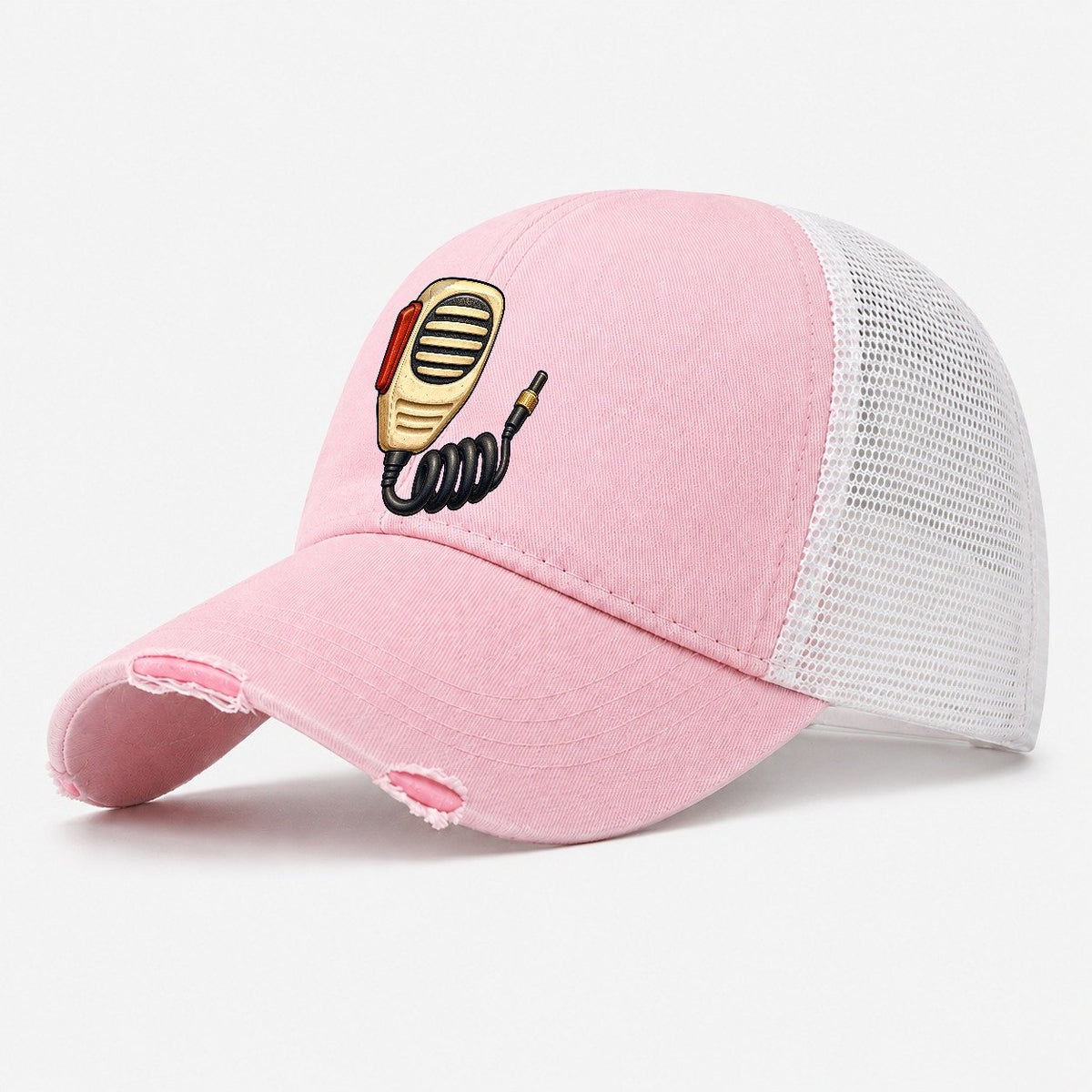 Hand Mic And Coiled Cord Amateur Radio Washed Trucker Hat – Light Pink