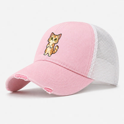 Munchkin Standing Up Peeking Cats Washed Trucker Hat – Light Pink