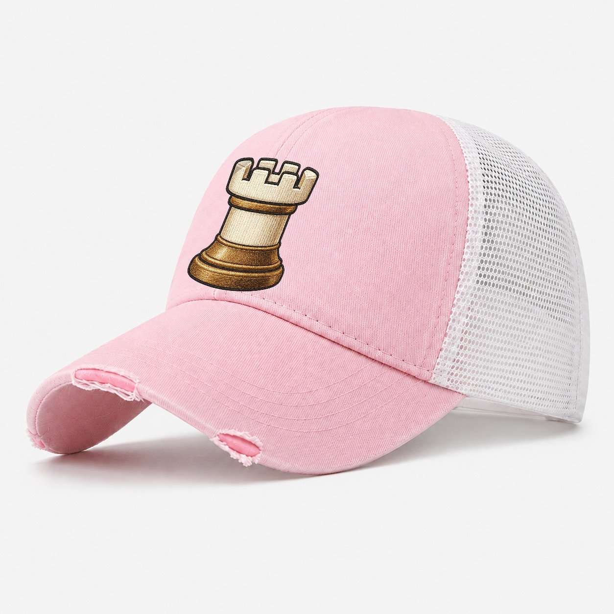 Rook Castle Token Board Games Washed Trucker Hat – Light Pink