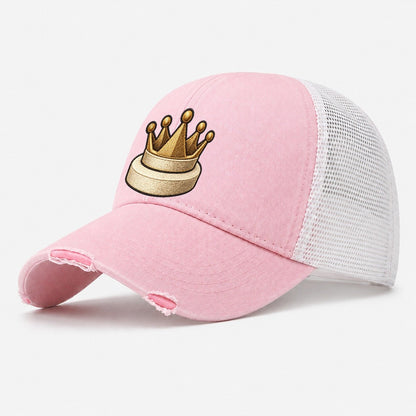 Crown Token On A Round Base Board Games Washed Trucker Hat – Light Pink