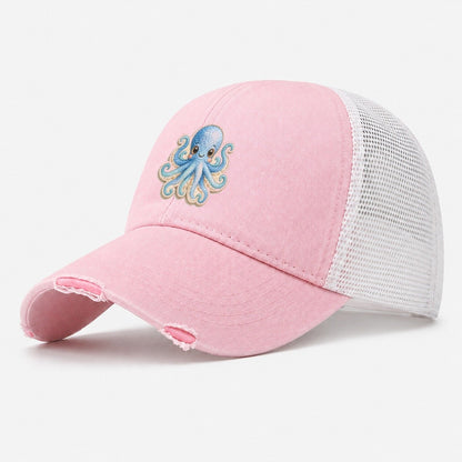 Pufferfish Puff Hello Sea Sprite Washed Trucker Hat – Light Pink