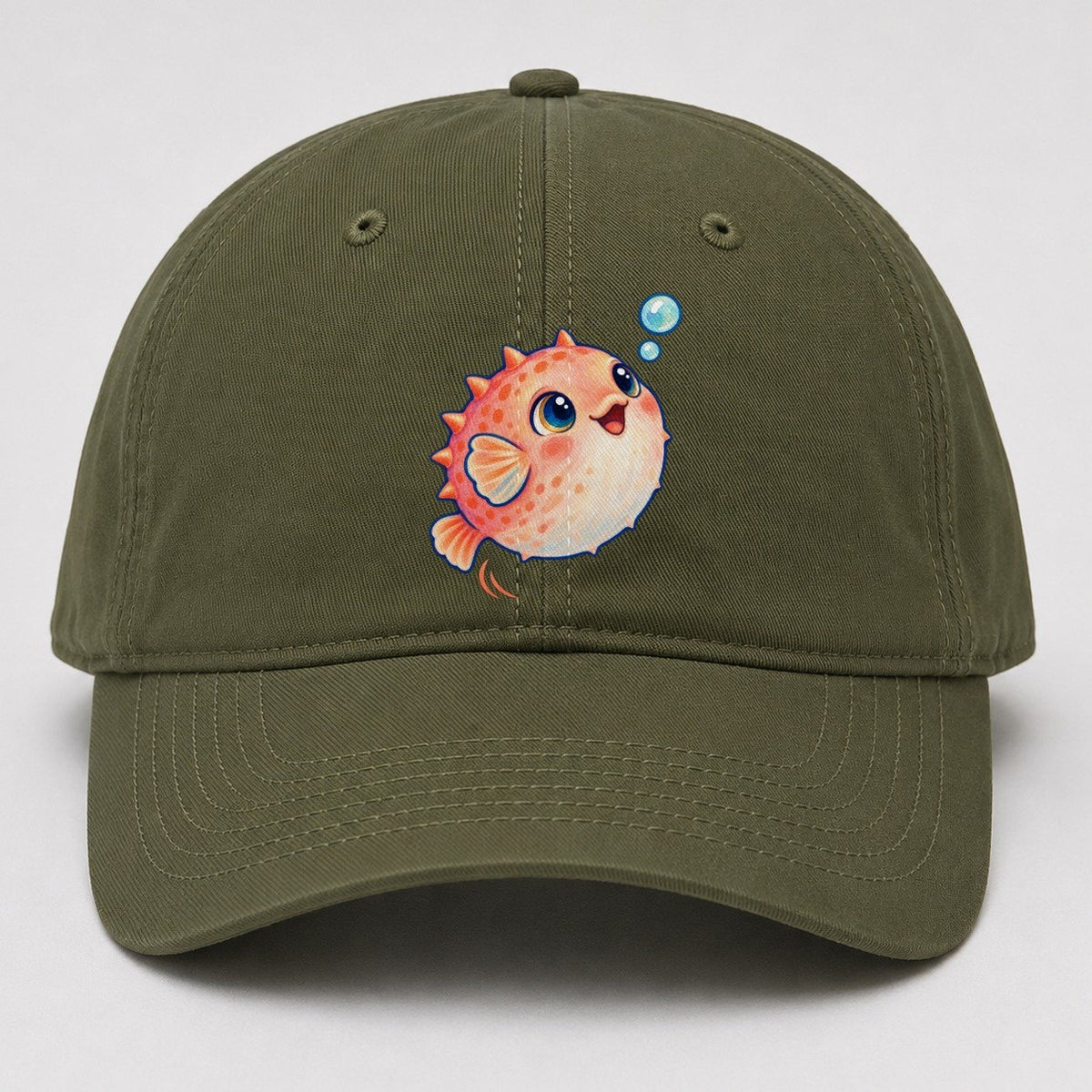 Pufferfish Bubble Bounce Sea Sprite Baseball Cap – Army Green
