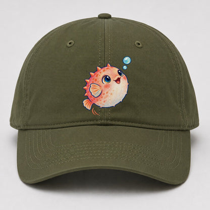 Pufferfish Bubble Bounce Sea Sprite Baseball Cap – Army Green