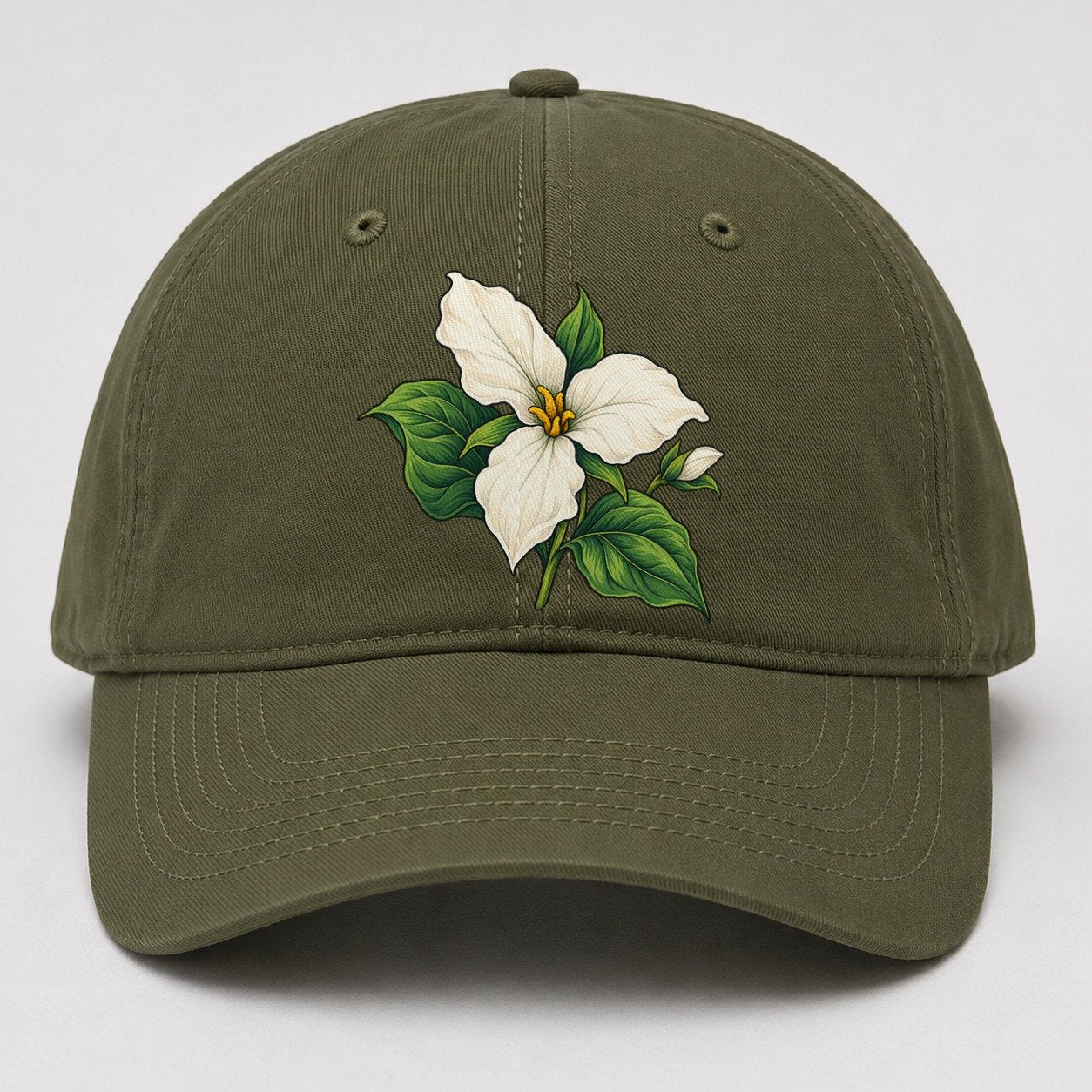 Ontario White Trillium Bloom Canada Cultural Icons Baseball Cap – Army Green