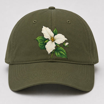 Ontario White Trillium Bloom Canada Cultural Icons Baseball Cap – Army Green