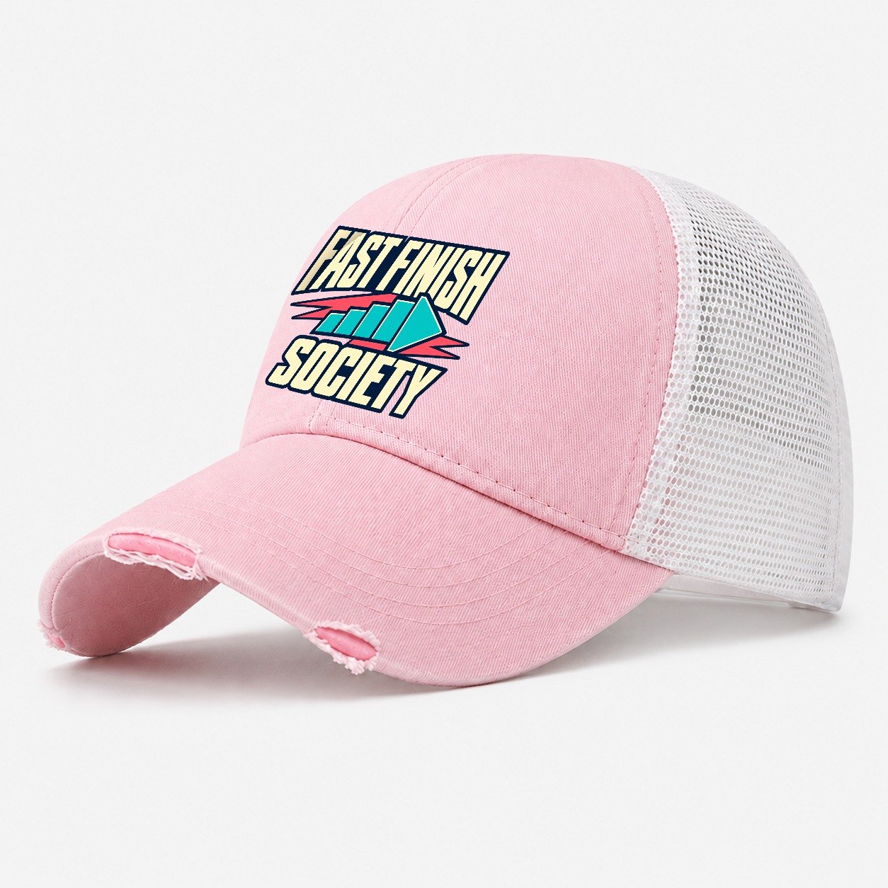 Fast Finish Society 90S Running Clubs Washed Trucker Hat – Light Pink