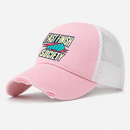 Fast Finish Society 90S Running Clubs Washed Trucker Hat – Light Pink