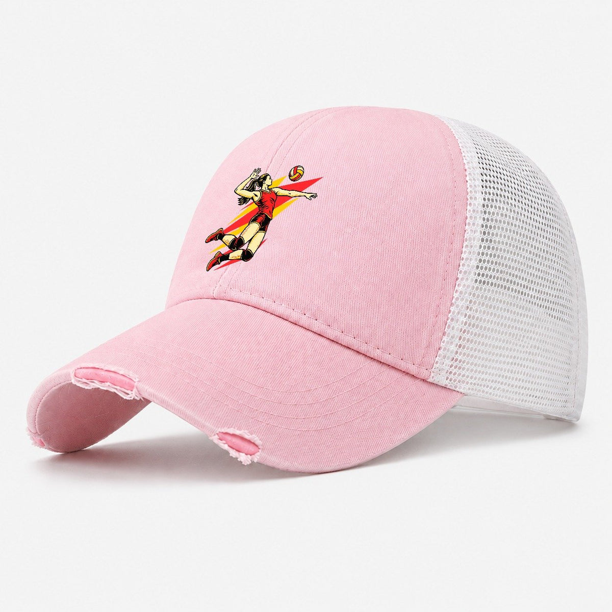 Volleyball Spike Pop Art Washed Trucker Hat – Light Pink