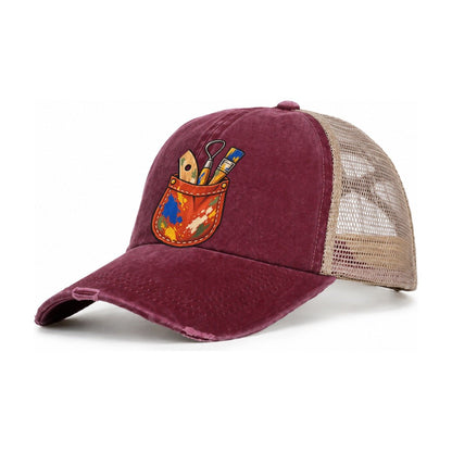 Apron Pocket Clay Color Makers Women's Ponytail Trucker Hat – Burgundy Khaki