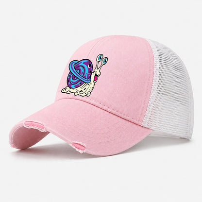 Snail Shell Planet Crazy Styles Washed Trucker Hat – Light Pink