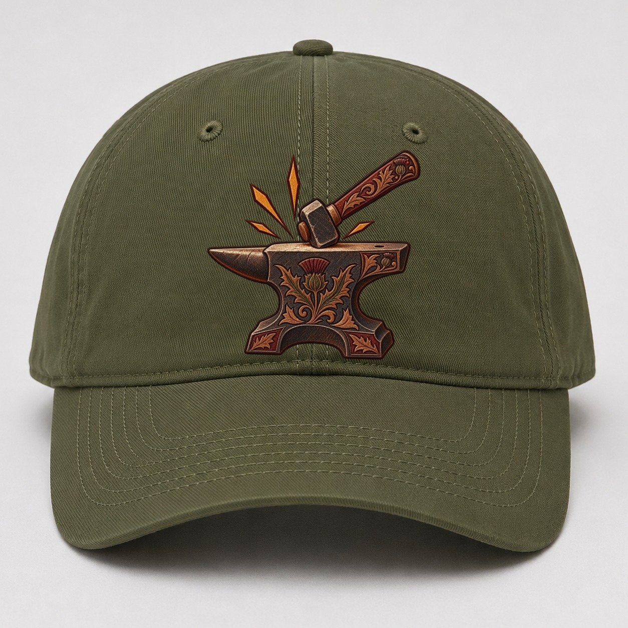 Village Blacksmith Anvil And Hammer Uk Culture Heritage Baseball Cap – Army Green
