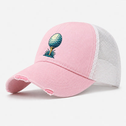 Tee And Ball Mark Golf Life Washed Trucker Hat – Light Pink