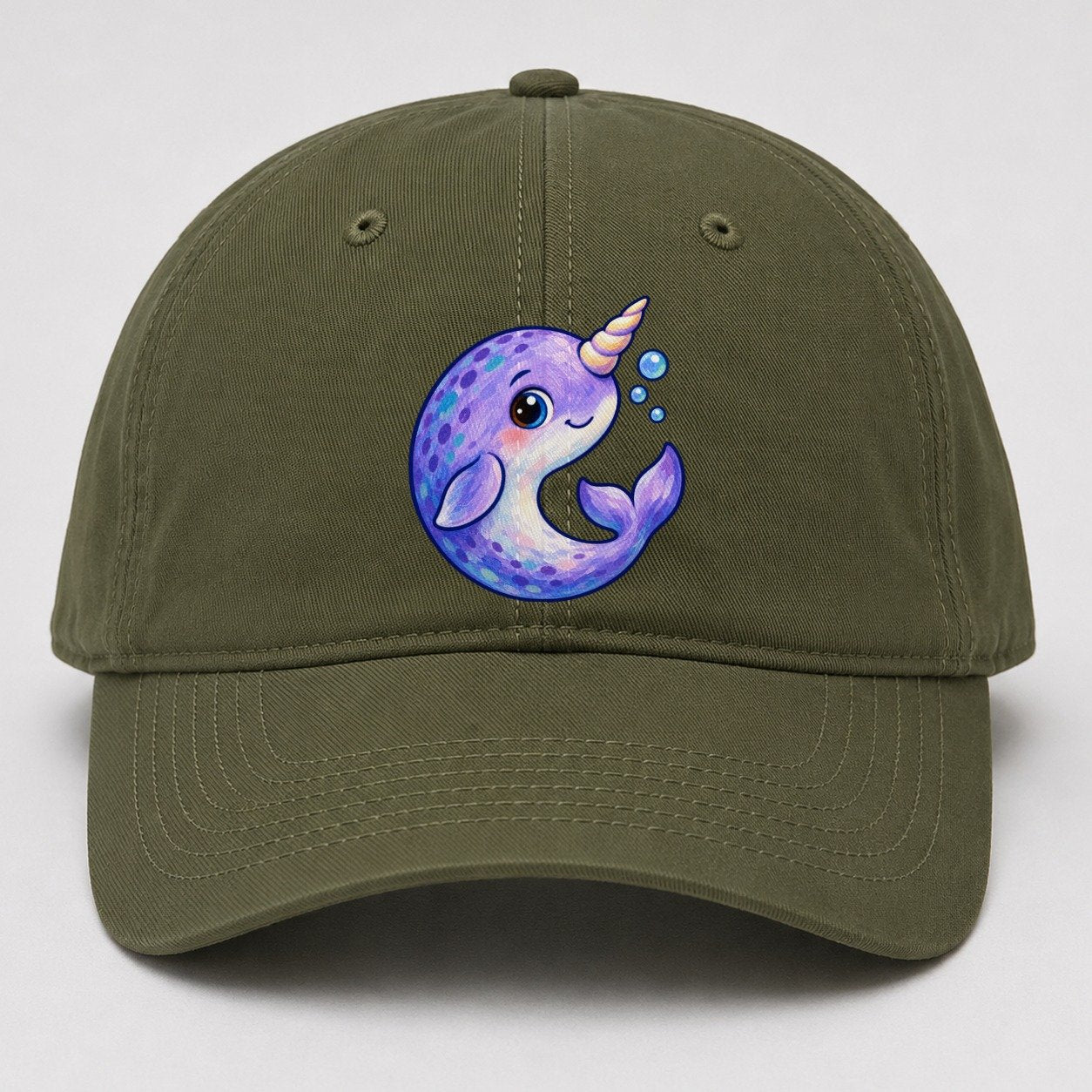 Narwhal Crescent Curl Sea Sprite Baseball Cap – Army Green