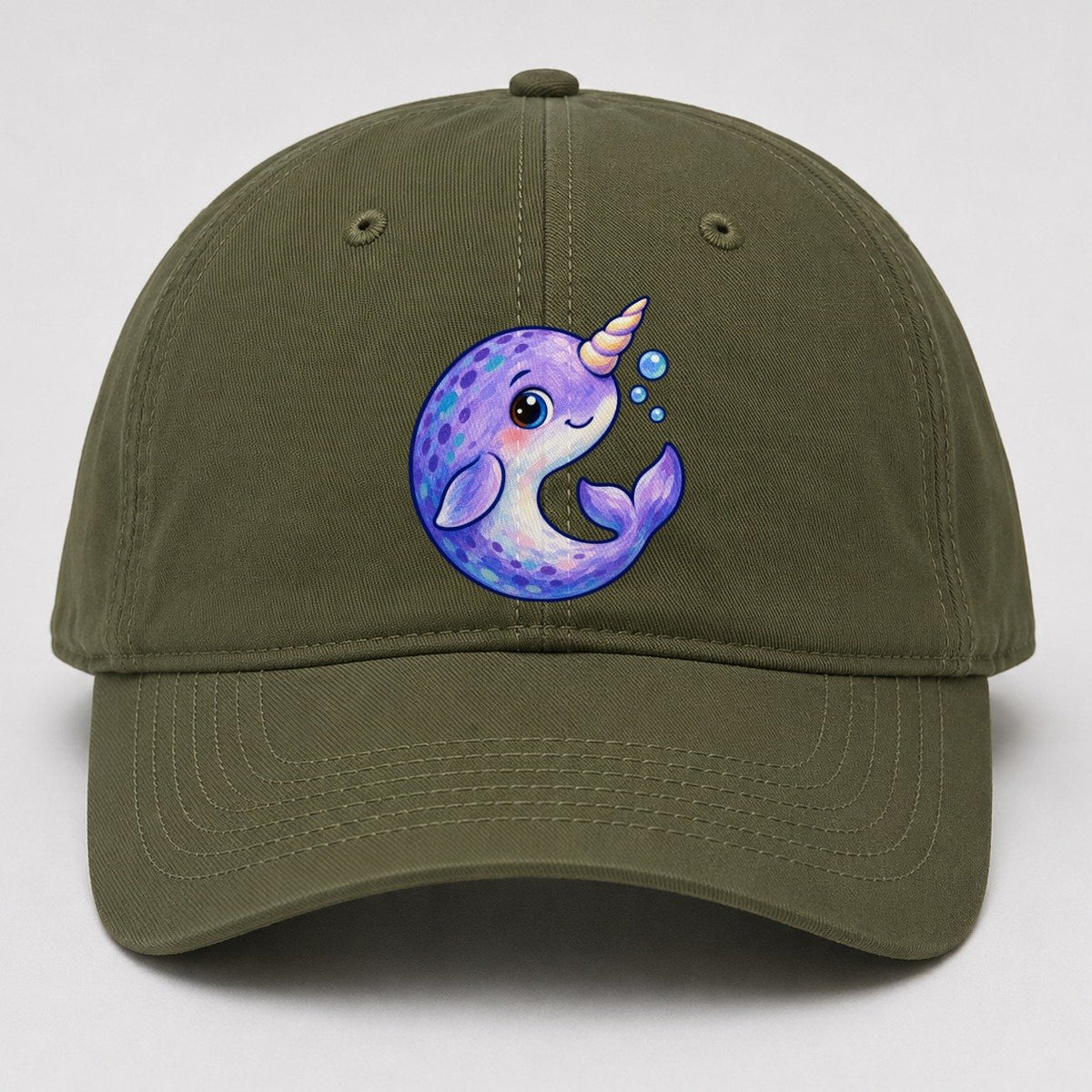 Narwhal Crescent Curl Sea Sprite Baseball Cap – Army Green