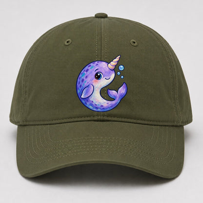 Narwhal Crescent Curl Sea Sprite Baseball Cap – Army Green