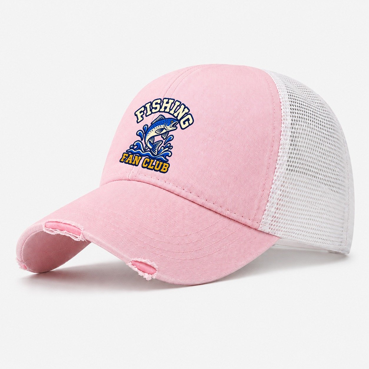 Fishing Fan Club Washed Trucker Hat – Light Pink