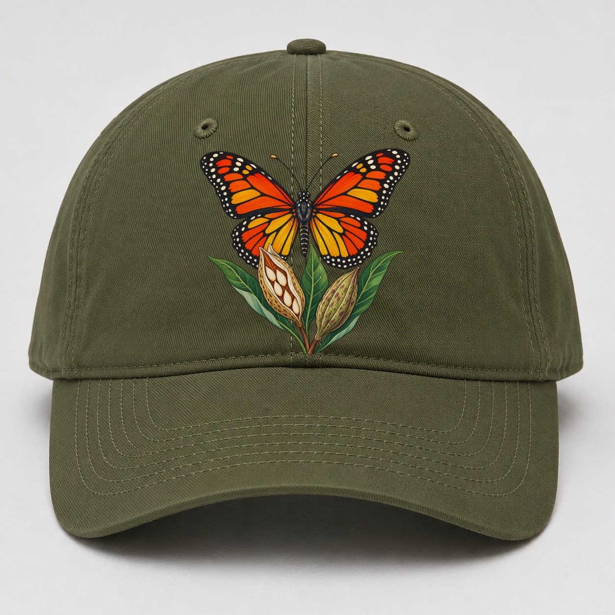 Monarch Butterfly And Milkweed Pods Canada Cultural Icons Baseball Cap – Army Green