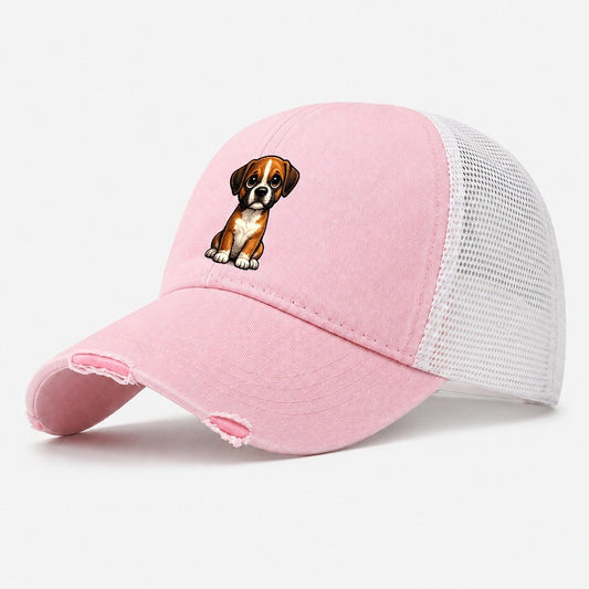 Boxer Sitting Sweetheart Washed Trucker Hat – Light Pink