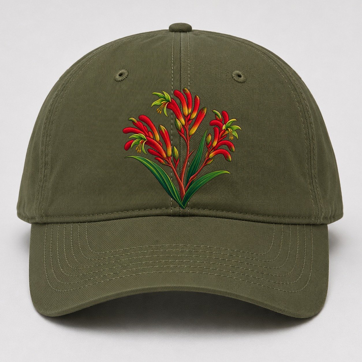 Western Australia Red And Green Kangaroo Paw Australia Cultural Icons Baseball Cap – Army Green