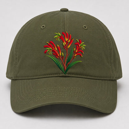 Western Australia Red And Green Kangaroo Paw Australia Cultural Icons Baseball Cap – Army Green