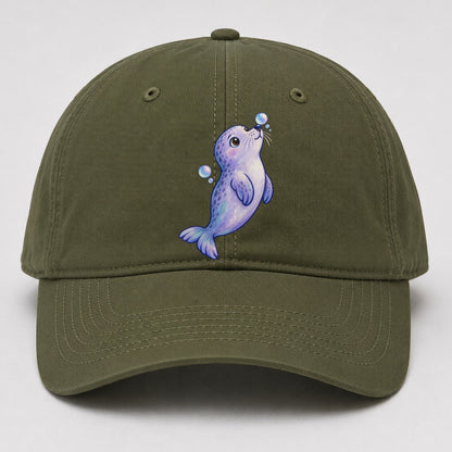 Seal Bubble Snoot Sea Sprite Baseball Cap – Army Green