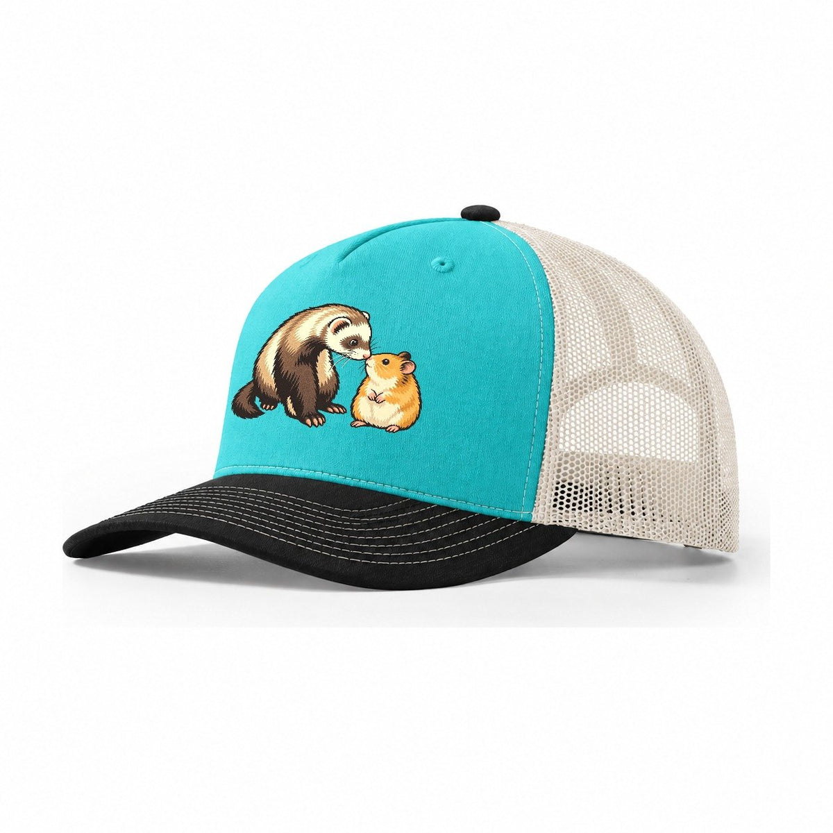 Ferret And Hamster Hello Small Pet Logos Trucker Hat – Aqua Black White