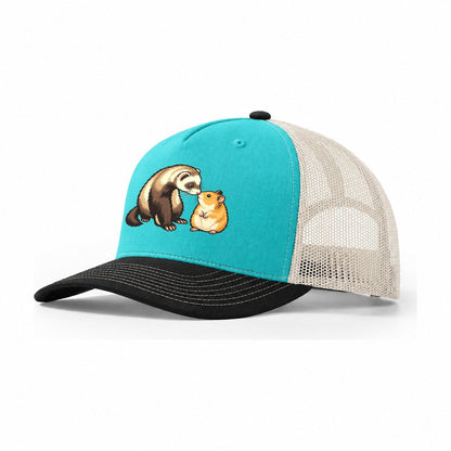 Ferret And Hamster Hello Small Pet Logos Trucker Hat – Aqua Black White