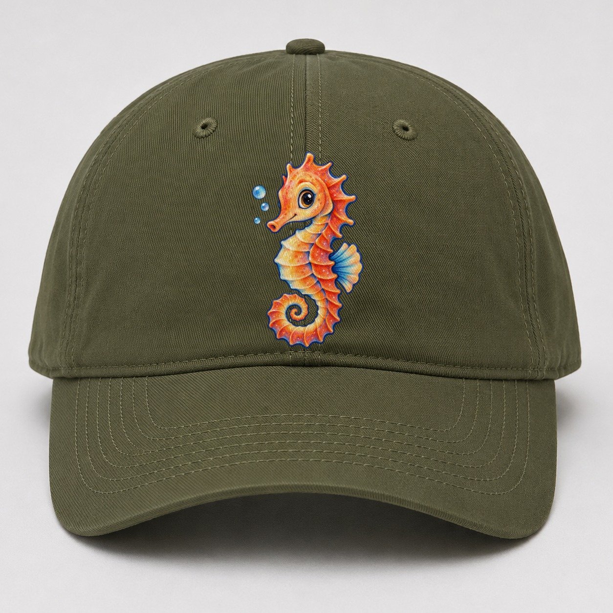 Seahorse Tail Spiral Sea Sprite Baseball Cap – Army Green