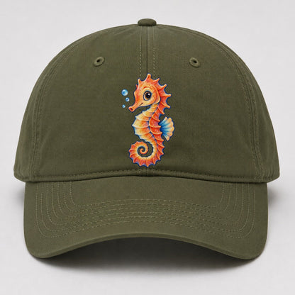 Seahorse Tail Spiral Sea Sprite Baseball Cap – Army Green