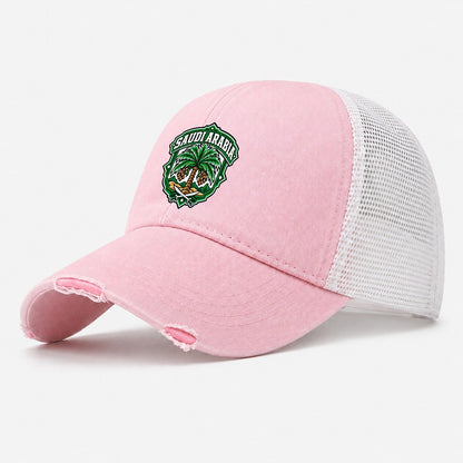 Saudi Arabia Retro Badge Country Logos Washed Trucker Hat – Light Pink