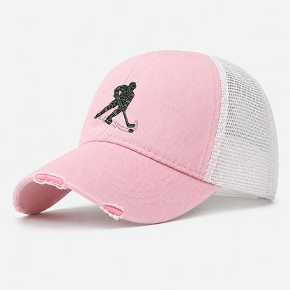 Hockey Stick Sweep Washed Trucker Hat – Light Pink