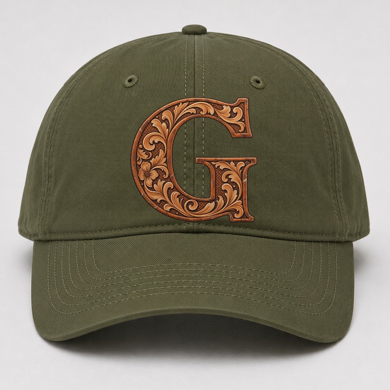 Tooled Leather G Monogram Baseball Cap – Army Green