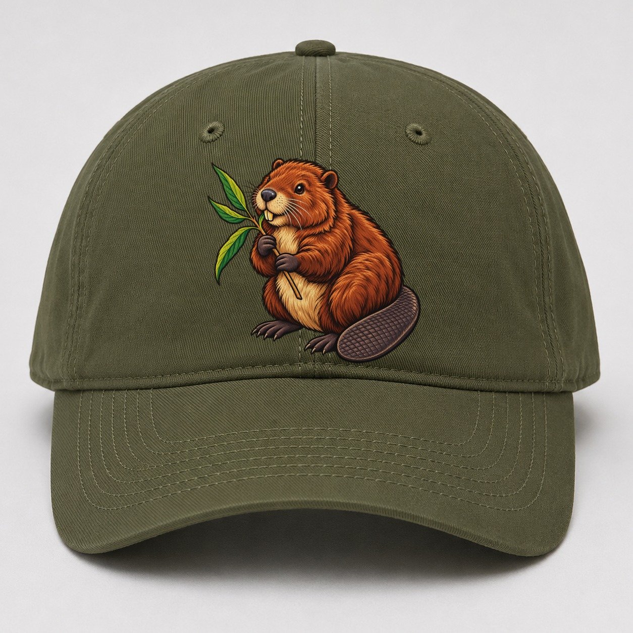 North American Beaver And Willow Sprig Canada Cultural Icons Baseball Cap – Army Green