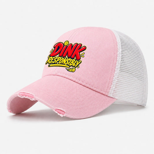 Dink Responsibly Pickleball Life Washed Trucker Hat – Light Pink