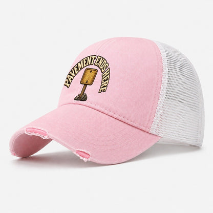 Pavement Ends Here Off Roading And Overlanding Washed Trucker Hat – Light Pink