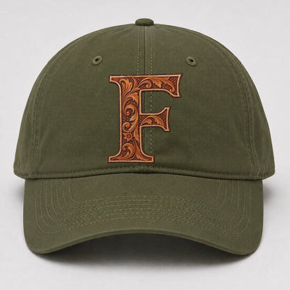 Tooled Leather F Monogram Baseball Cap – Army Green