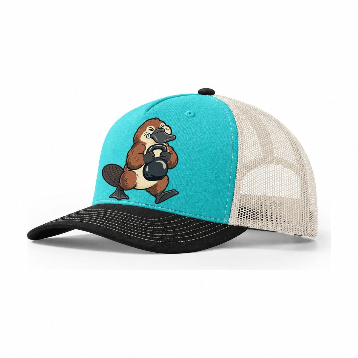 Platypus Duck Walk Animal Lifters Trucker Hat – Aqua Black White