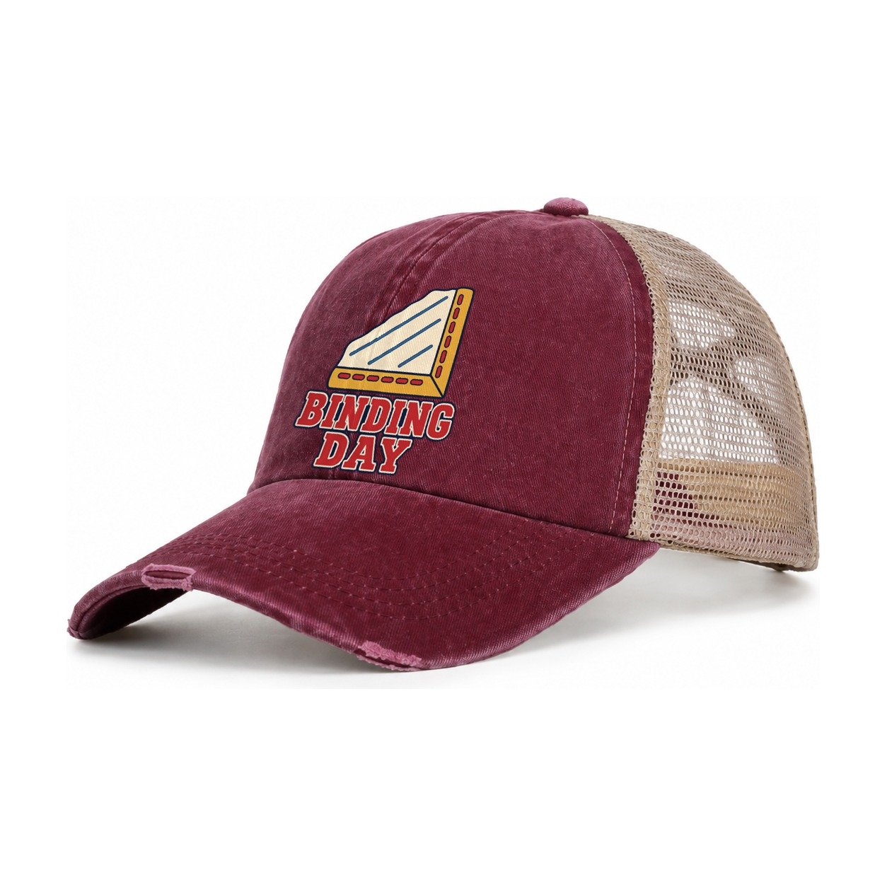 Binding Day Sewing And Quilting Women's Ponytail Trucker Hat – Burgundy Khaki