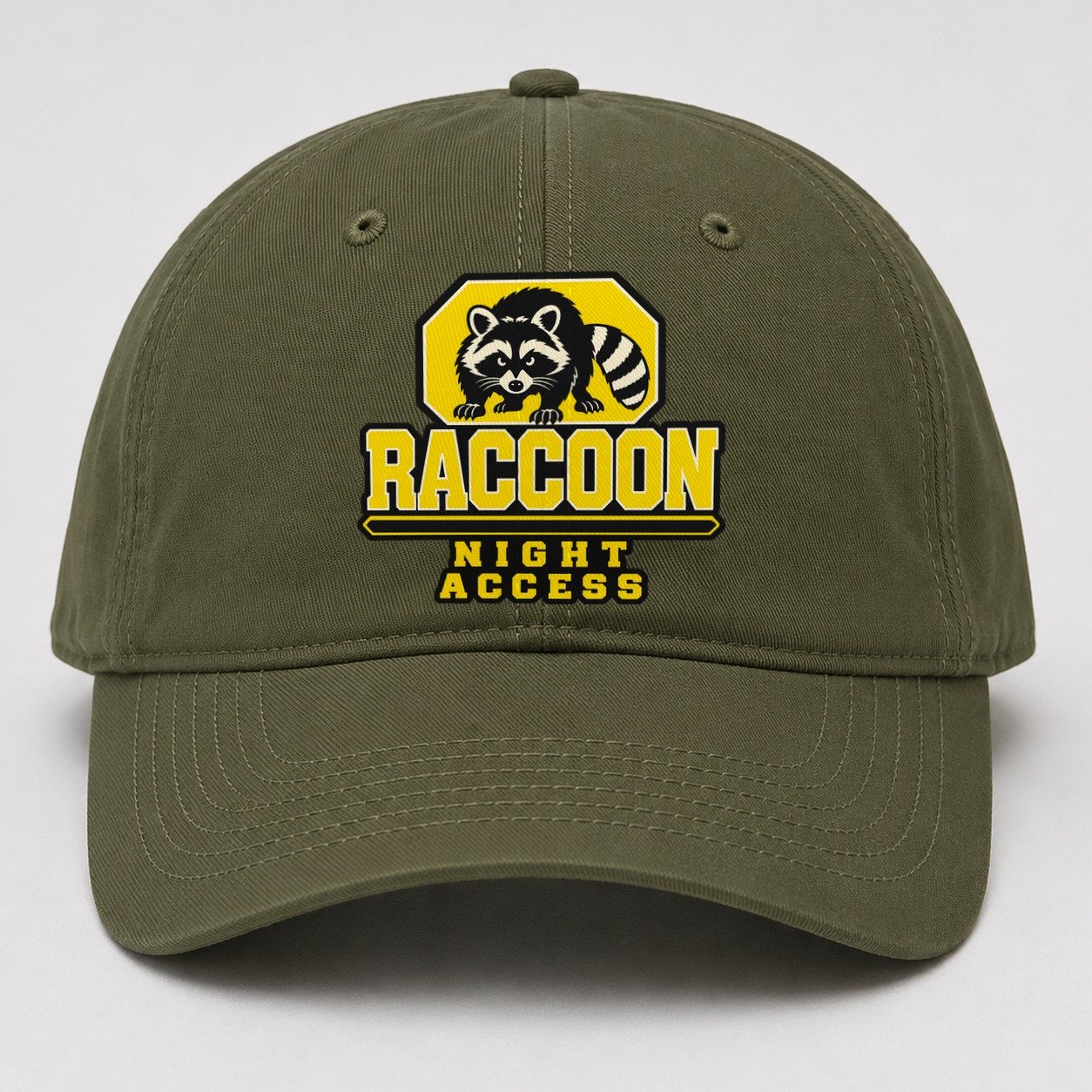 Raccoon Night Access Heavy Duty Baseball Cap – Army Green