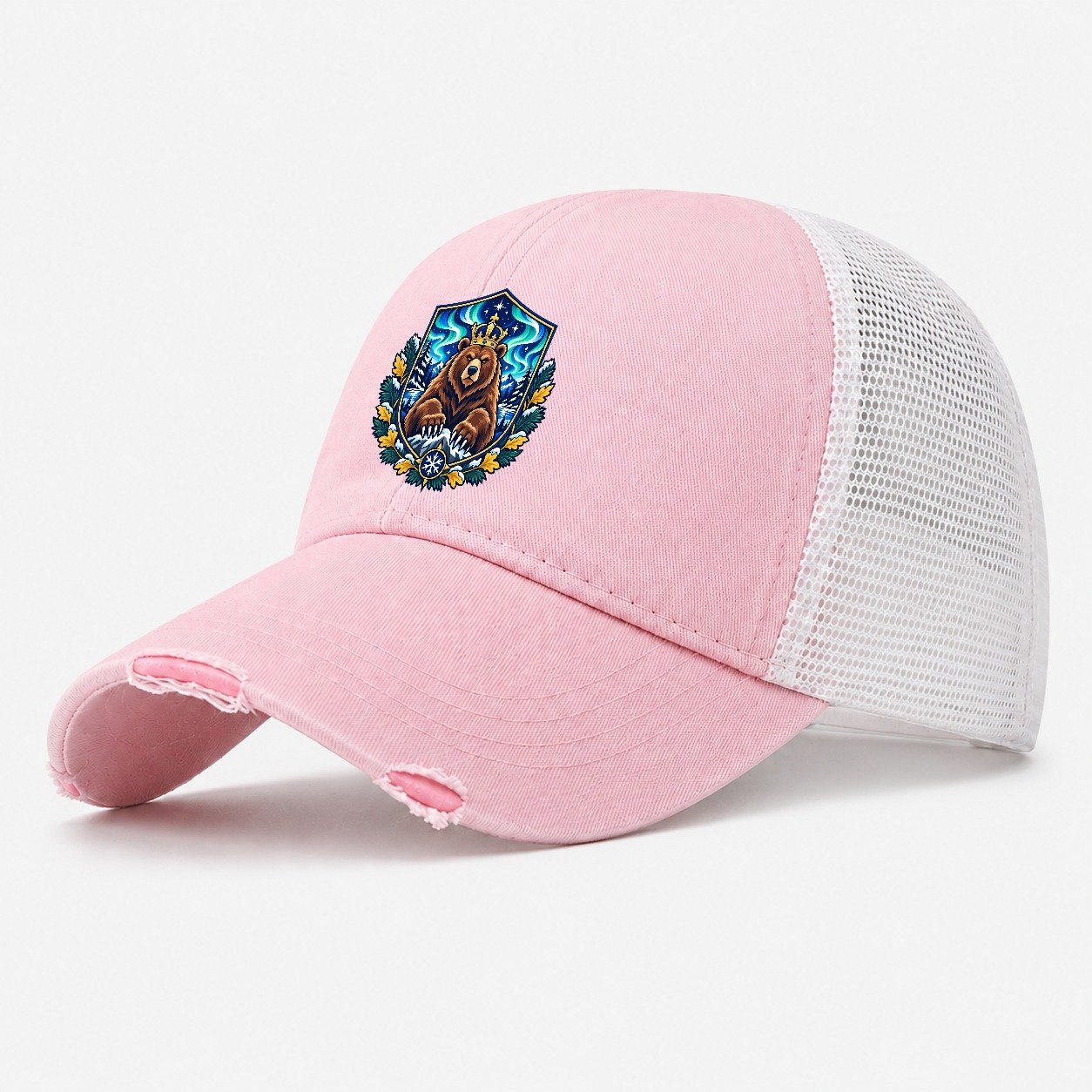 Finland Heraldic Crest Country Logos Washed Trucker Hat – Light Pink